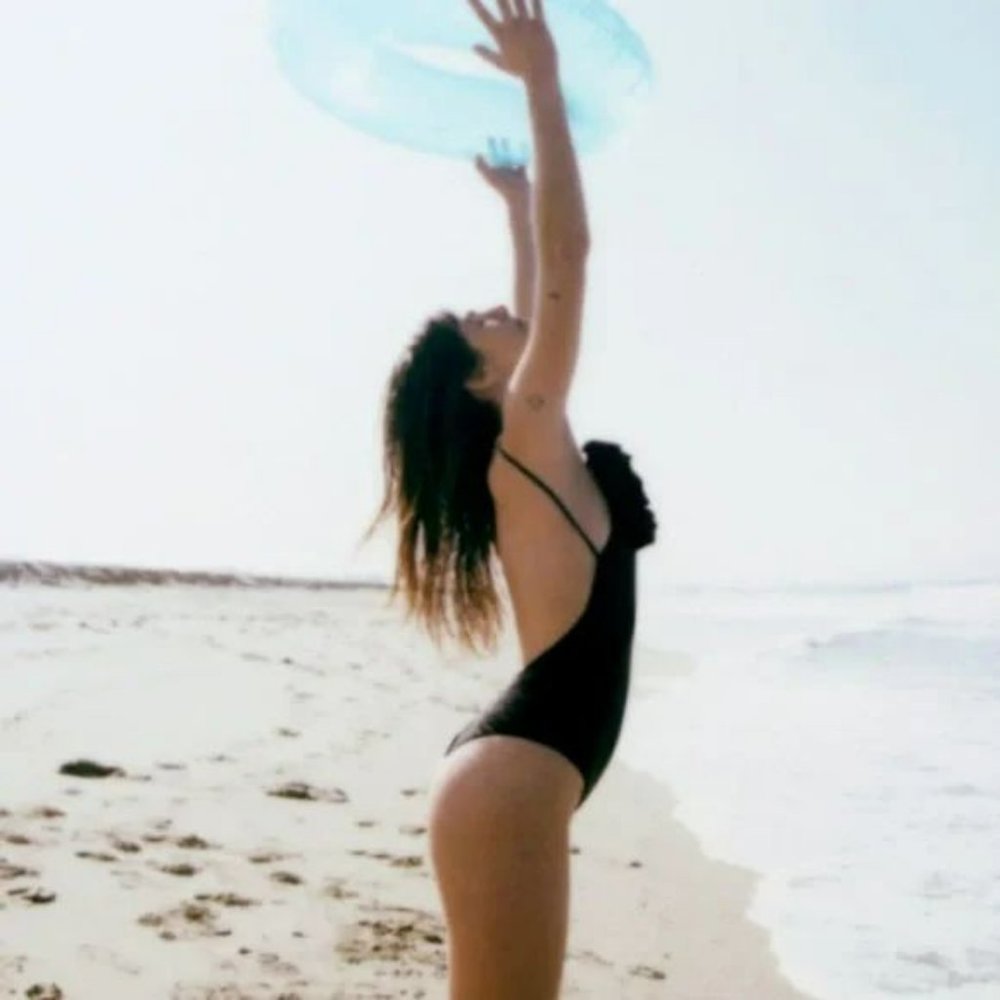 ZARA FLORAL SWIMSUIT BLACK